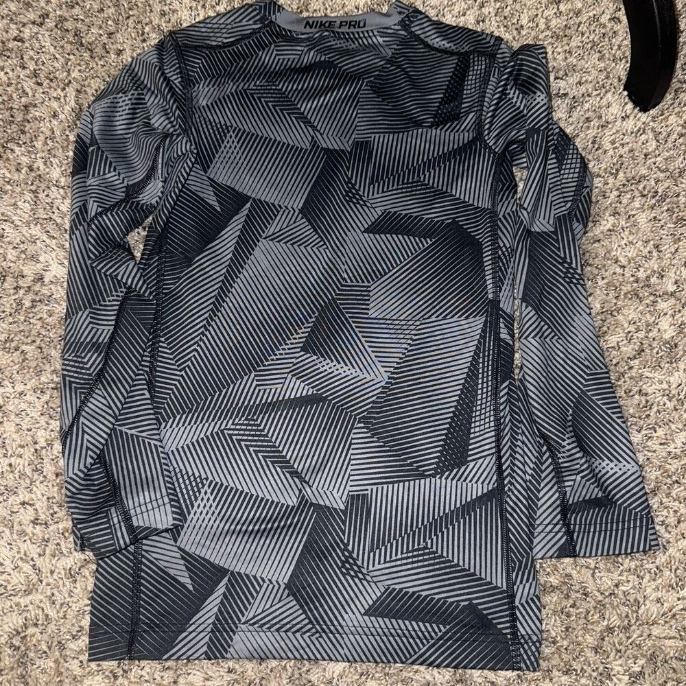Nike Pro Dri-Fit Stay Warm Shirt Youth Med Black Compression AOP Geometric Light